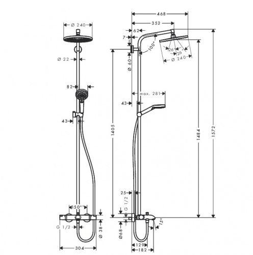 Душевая система Hansgrohe  Crometta S 240 Showerpipe 27320000, хром