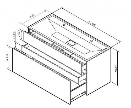 M50AFHX1203GM INSPIRE V2.0, База под раковину, подвесная, 120 см, 3 ящика, push-to-open, графит мато