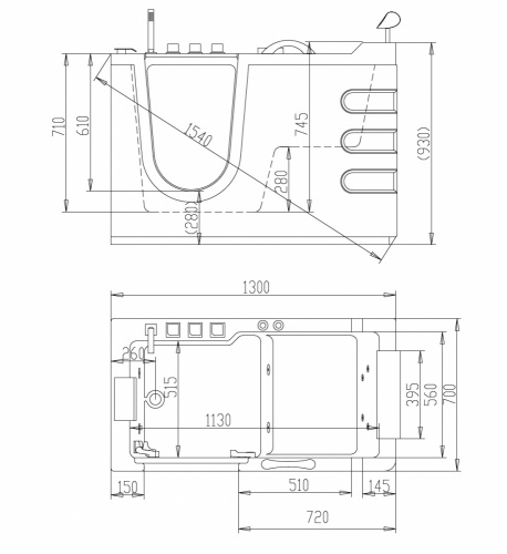 Акриловая ванна ABBER AB9000 B L 130х70х93 белый