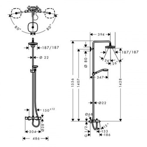 Душевая система Hansgrohe Croma Select E 180 Showerpipe 27352400, белый/хром