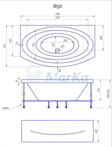 Акриловая ванна 1MarKa Nega 170x95