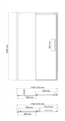 Душевая дверь WasserKRAFT Dinkel 58R05, 120х200, раздвижная на роликах, универсальная