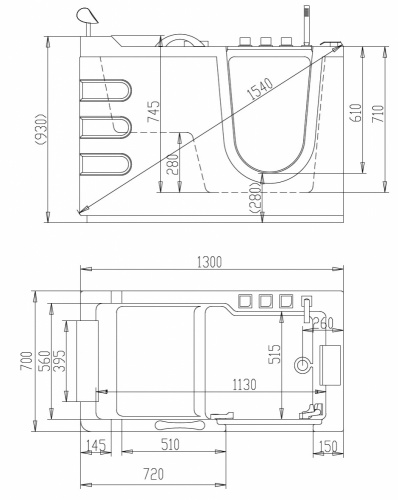 Акриловая ванна ABBER AB9000 C R 130х70х93 белый